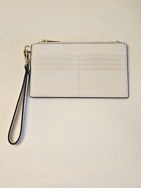 Michael Kors White Leather Wristlet Card Case with Gold Hardware